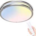 libtit 13 Inch Flush Mount Ceiling Lights with Remote, 24W Dimmable LED Ceiling Light with Nightlight and Timer, 3000K-6500K Adjustable Brushed Nickel Light Fixture for Bedroom Kitchen Bathroom