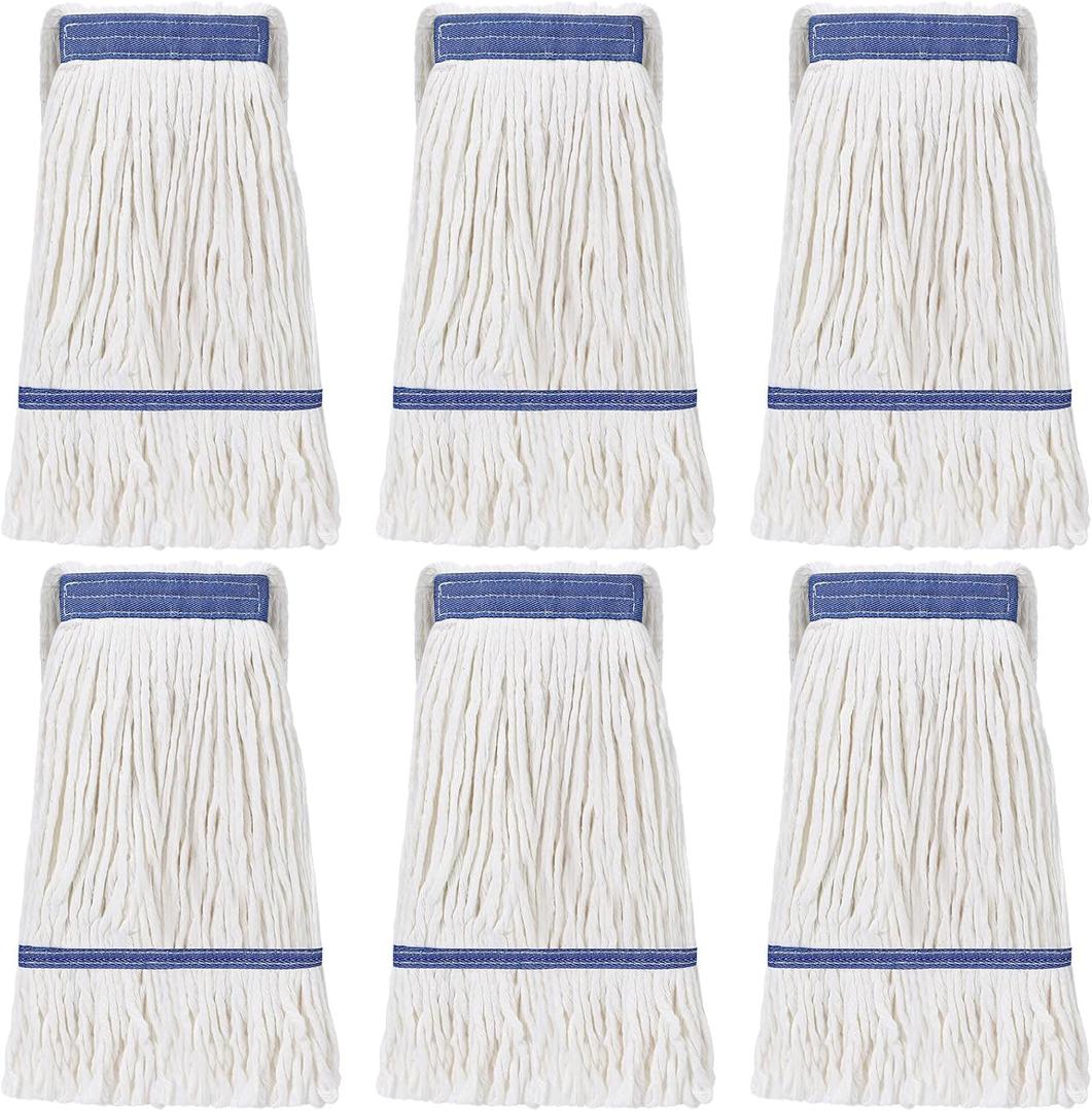 Eccliy 6 Pack Mop Heads Replacement Commercial Industrial Mop Heads Heavy Loop End Cotton String Heavy Duty Refills Wet Washable Refills for Home General Floor Cleaning (White,Blue)