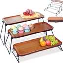 FINESSY 3 Tier Serving Tray, Dark Bamboo Tiered Tray Stand, Cake Stand & Cupcake Holder, Buffet Risers Serving Platters, Dessert Table Display Set, Charcuterie Board Set for Party Hosting Essentials