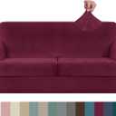 ZNSAYOTX Oversized Velvet 3 Piece Couch Cover with 2 Extra Large Seat Cushion Covers Stretch Sofa Cover for 2 Cushion Couch Soft Loveseat Sofa Slipcover for Living Room (Wine Red), 72"-92"(2 CUSHIONS)