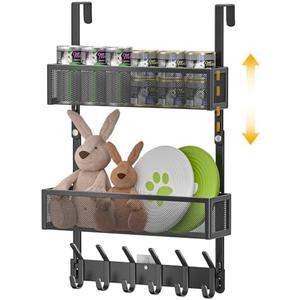 LUCYCAZ Adjustable Over The Door Hooks Organizer, Over The Door Towel Rack with 10 Coat Hooks & 2 Mesh Basket, Multi-Purpose Storage for Bathroom, Bedroom, Kitchen (Black)