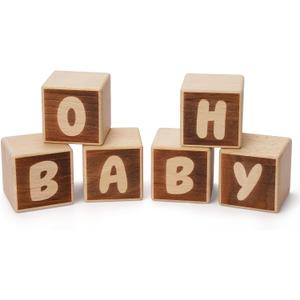 Baby Shower Wooden Block Decorations - OH BABY Sign Little Blocks, (Set of 6),for Baby Shower Party Table Centerpiece Decoration, Guestbook Keepsake