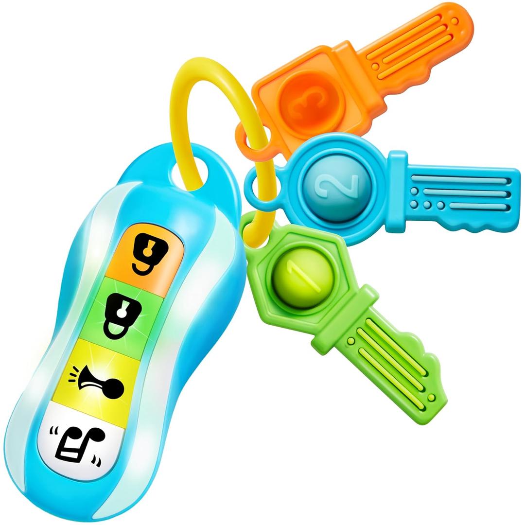 JOYIN Baby Car Keys Teether - Toddlers Sensory Learning Toy w/Music & Lights - Musical Toys for Travel - Birthday Gifts for Baby Age 10+ Months (Blue)