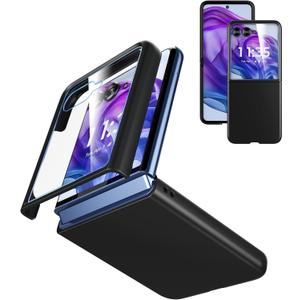 Cresee Case for Motorola Razr Plus 2024/2025 - with Built-in Cover Screen Protector - Thin Hard Matte Polycarbonate Cover Phone Case for Moto Razr+ 2024/2025 - Black