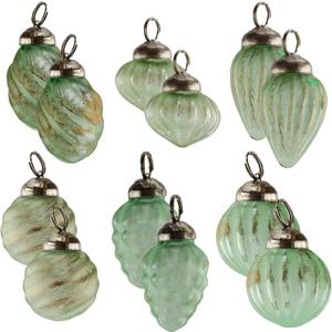 AuldHome Design Mercury Glass Finial Ornaments (Set of 12, Soda Glass, Small) Distressed Metal Antique Style Christmas Tree Decorations - 1.3 to 2-Inch Size