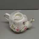 Flower Ceramic Teapot,22oz Porcelain Tea pot for Tea Coffee Milk for Office Home Men Women as Gift (White and big flowers)