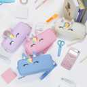 YOOLIFE Pencil Case for Girls, Cute Pencil Pouch Box, Unicorn Pen Case with Handle, Large Capacity Aesthetic School Supplies for Girl Kids, Birthday Gifts for 6 7 8 9 10 11 12 13 Year Old Girls, Beige