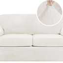 H.VERSAILTEX Real Velvet Plush 3 Piece Stretch Sofa Covers Couch Covers for 2 Cushion Couch Sofa Slipcovers Width Up to 90 Inch Feature Thick Soft Stay in Place (Sofa, Porcelain White)