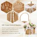 SiliFine 2 Pcs Wicker Rattan Flower Girl Basket with Bows and Pearl 11.8x8.7x5.1 Inches Rustic Wedding Basket for Flower Girl, Hand Woven Willow Storage for Ceremonies Home Decoration (Classic)