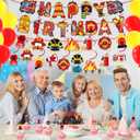 52 PCS Firefighter Birthday Party Decorations, Fire Truck Happy Birthday Banner, Cake Cupcake Topper, Yellow Red Balloons, for Fireman Firefighter Truck Themed Party Supplies