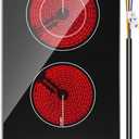 Karinear 2 Burner Electric Cooktop 12 Inch, Drop-in Electric Radiant Cooktop 220v - 240v with Child Safety Lock, Timer, Residual Heat Indicator, 3200W, Hard Wired, No Plug Electric Stove Top
