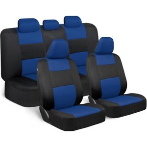 BDK PolyPro Car Seat Covers Full Set in Blue on Black, Front and Rear Split Bench Seat Covers for Cars, Easy to Install Car Seats Cover Set and Accessories for Auto Trucks Van SUV - Blue