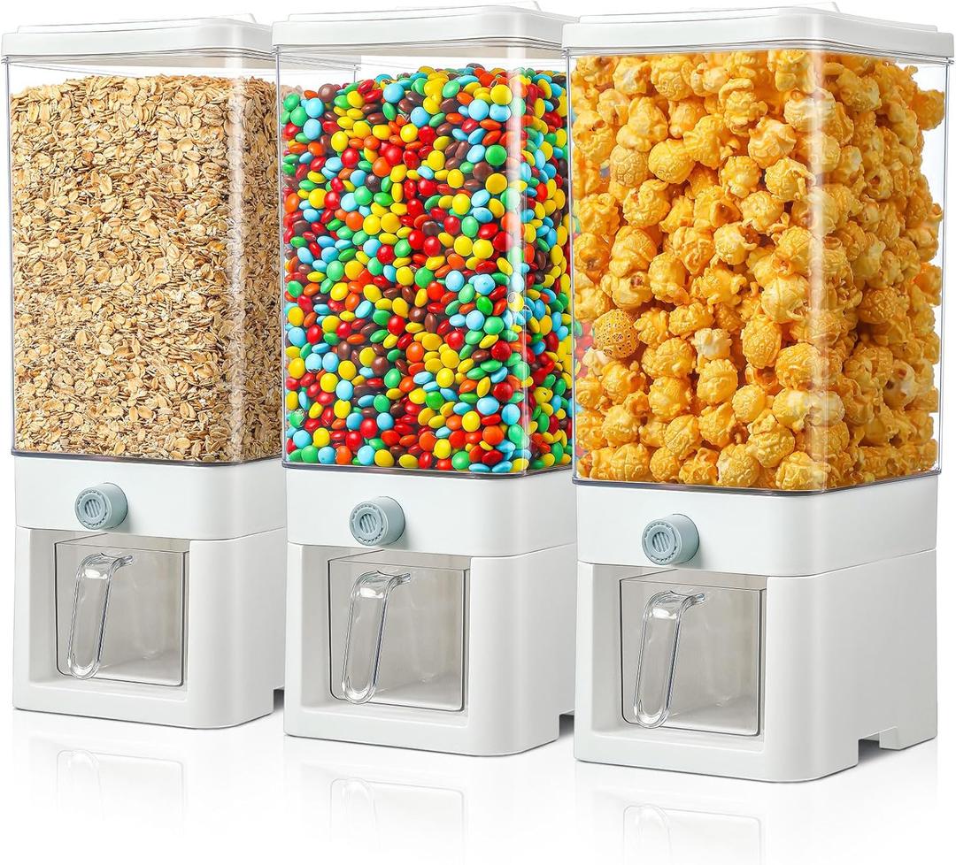 3 Pcs Cereal Dispenser Countertop 3.75L Cereal Containers Storage Dispenser with Lid Plastic Candy Rice Dry Food Containers for Kitchen Snack Grains Pantry Nuts Oatmeal(White)