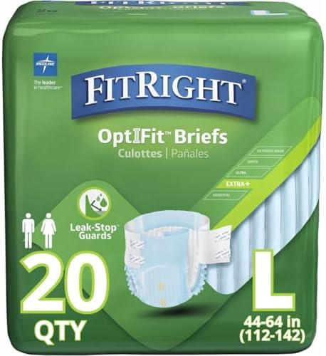 MEDLINE FitRight Plus Briefs (Pack of 20), Adult Diapers, Large, 20 Count, 4 packs