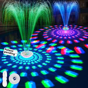 8000mAh Rechargeable Pool Fountain with Lights,2026 Floating Pool Fountain for Above Ground Pool Water Fountain Pump with Anchor, Swimming Pool Fountain Floating Pump for Pool Pond-White
