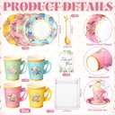 125 Pcs Tea Party Favors Set Floral Paper Teacups with Saucers, Vintage Style Tea Spoons, Disposable Spring Party Supplies for Hot or Cold Drinks, Ideal for Birthday Baby Shower Bridal