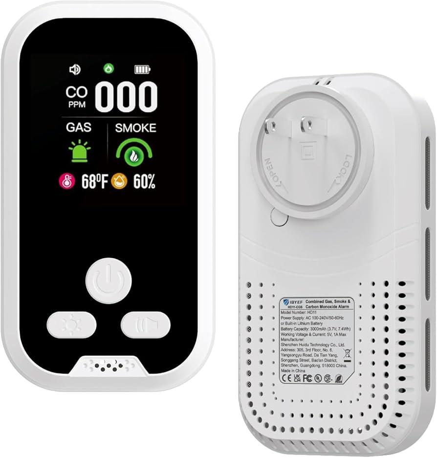 IQYEF 5-in-1 Carbon Monoxide Detectors, Natural Gas Leak Detector & Smoke and Carbon Monoxide detectors Plug-in, Battery Backup, HD Digital Display for CO, Smoke, Gas, Temp, Humidity - Home & RV Use
