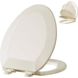 Angol Shiold PP Slow Close Toilet Seat (Elongated, Almond) | Elongated toilet seat with ergonomic design, grip-tight anti-slip bumpers and easy-clean safe PP material