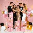 2026 Prom Balloon Boxes Decoration, 4 Pcs Pink Clear Grad Balloon Boxes with Letters Graduation Hat Card Column Standup Photo Booth 2026 Prom Backdrop for Senior High Graduation Decoration