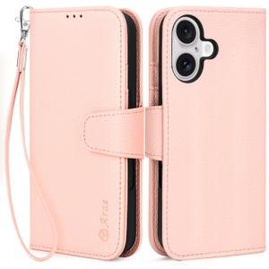 Arae Compatible with iPhone 16 Case Wallet with Card Holder, Wristlet Strap Wallet Flip Cover for iPhone 16 6.1 inch Men/Women, RFID Blocking, Kickstand, Litchi Pink Arae Compatible with iPhone 16 Case Wallet with Card Holder, Wristlet Strap Wallet Flip Cover for iPhone 16 6.1 inch Men/Women, RFID Blocking, Kickstand, Litchi Pink
