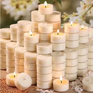 DEVI 6 Hour Soy Tea Lights Candles Bulk 100 Pack, Soy White Tea Lights Bulk-6 Hours Long Burning, Unscented Small Votives Bulk for Wedding, Party Centerpieces