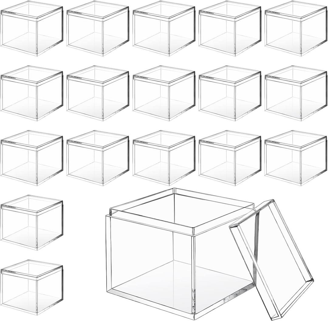 CHENGU 18 Pack Acrylic Boxes Clear Cube Small Square Storage Box with Lid Acrylic Display Small Container Clear Candy Cubes for Candy Jewelry Display(2.2 x 2.2 x 1.8 Inch)