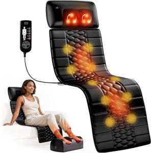 Shiatsu Full Body Massage Mat with Heat, Detachable Massager Pad, 10 Vibrating Motors, 9 Intensity Levels, Deep Tissue Pain Relief for Back, Neck & Legs  Relaxation at Home or Office