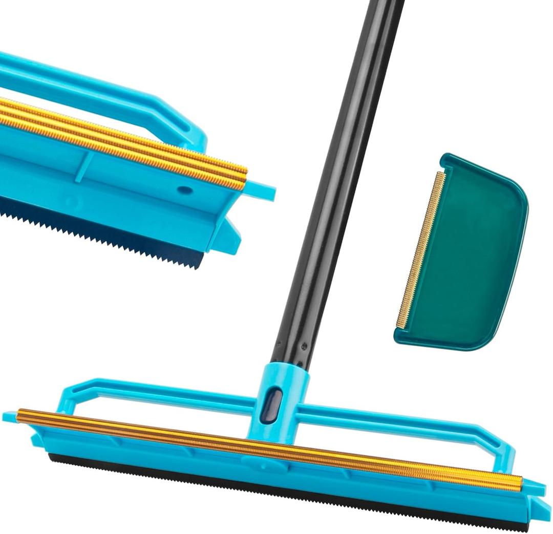 Carpet Rake for Pet Hair Removal Tool, Reusable Pet Hair Remover Broom with 56 Long Handle, Cat & Dog Hair Carpet Scraper for Rugs Mats Couch