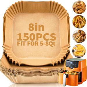 150pcs Air Fryer Liners, 8.7" Square Parchment Disposable Paper Liner for Air Fryer, Baking, Roasting and Microwave, Non-Stick liner Accessories