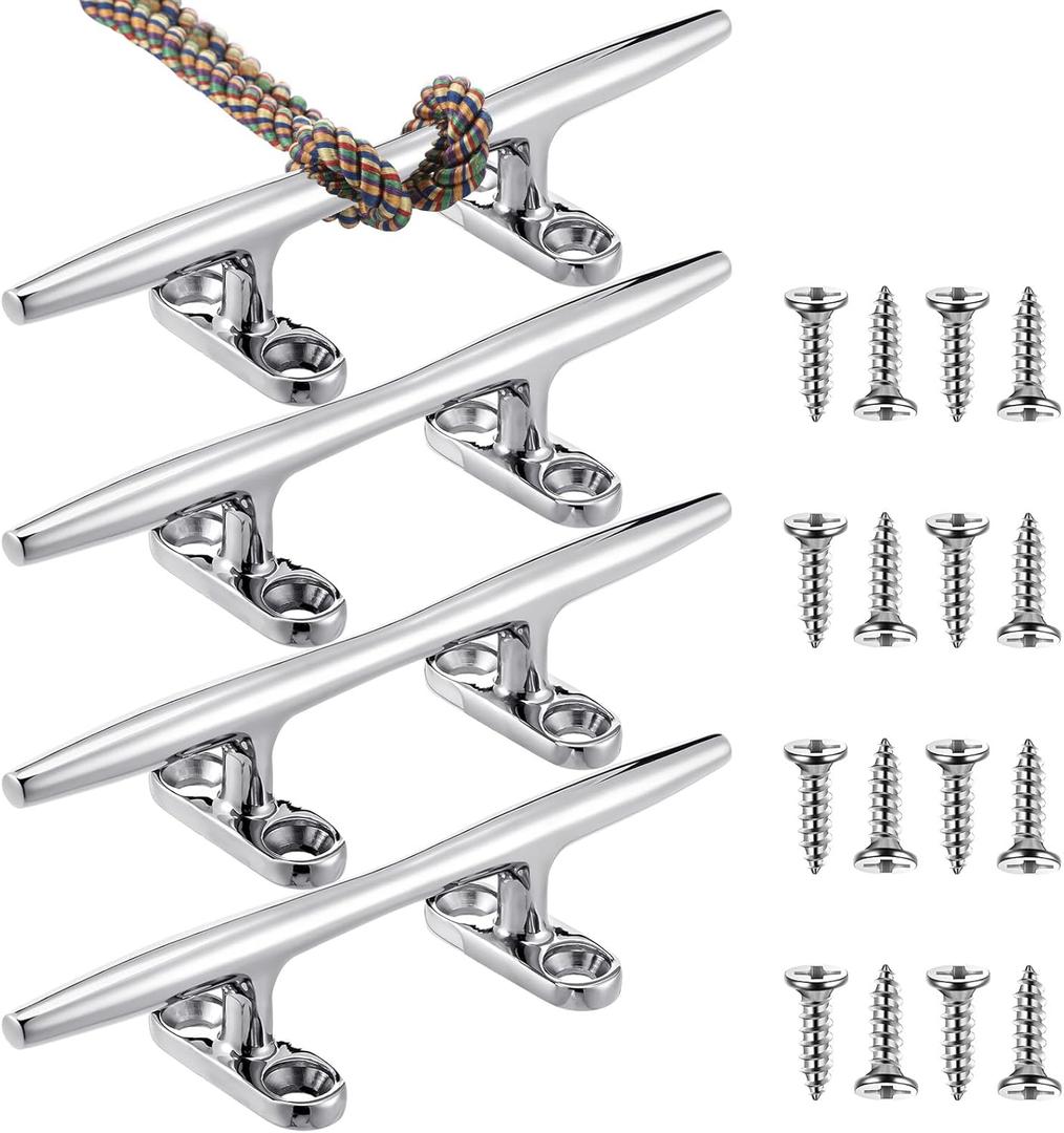 4 Pack Boat Cleats 6 Inch Heavy Duty Open Base 316 Stainless Steel Marine Grade Dock Cleat Rope Cleat with Fasteners for Kayaks Nautical Decor