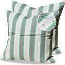 Pack of 2 Spring Outdoor Waterproof Pillow Covers 18x18 Coastal Hampton Style Decorative Outdoor Throw Pillows Garden Square Cases for Patio Furniture, Couch, Bench, Green And White Striped