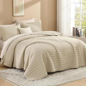 Litanika Oatmeal Quilts California King Size, 3 Pieces Cal King Oversized Comforter Bedding Set, Beige Summer Soft Bedspread for All Season with 112"x104" Coverlet & 2 Pillow Shams