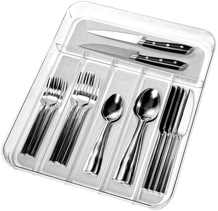 madesmart Silverware Tray - Large | Light Grey | Clear Soft Grip Collection | 6-compartment | Soft-grip Lining | Non-slip Feet | BPA-free