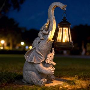 Solar Garden Outdoor Statues Lights Elephant Garden Sculptures Birthday Housewarming Gifts for Women Mom Grandma for Patio Yard Lawn Backyard Decorations