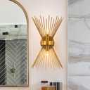 EDISLIVE 2-Bulb Bathroom Vanity Light Mid-Century Modern Starburst Wall Sconce Lamp 11 x 4.7 x 15.8in Wall Light for Hallway Bedroom Bathroom Gold