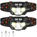 LHKNL Headlamp Flashlight, Lumen Ultra-Light Bright LED Rechargeable Headlight with White Red Light, 2-Pack Waterproof Motion Sensor Head Lamp,8 Modes for Outdoor Camping Running Hiking Fishing