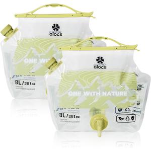 Alocs 2 Pack 2.1 Gallon Collapsible Water Container, Emergency Water Storage Bag with Dual-Tap, BPA-Free Folding Water Jug for Camping, Hiking, Survival, Hurricane Supplies