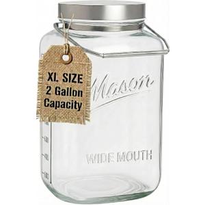 kitchentoolz Large 2 Gallon Glass Mason Jar with Big Airtight Metal Lid and Carry Handle  Wide Mouth Square Container with Measurements for Dry Goods, Bulk Storage, and Food Prep (Pack of 1)