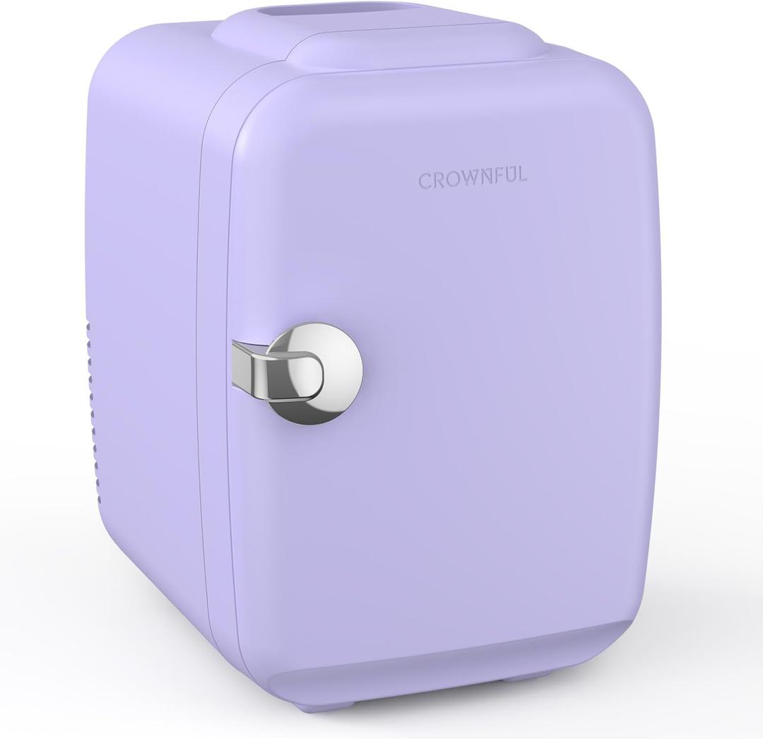 CROWNFUL Mini Fridge, 4 Liter/6 Can Portable Cooler and Warmer Personal Refrigerator for Skin Care, Cosmetics, Beverage, Food, Great for Bedroom, Office, Car, Dorm(Purple)