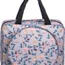 Portable Square Cross Stitch Starter Kits Bag Embroidery Project Bag Embroidery Tool Storage Tote Bag with Multifunctional Pockets, Bag Only (Flower Pattern)