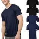32 Degrees Mens 4 Pack Cool Crewneck T-Shirt | Anti-Odor | Quick Drying | 4-Way Stretch (Large, 2 Black/ 2 Navy)
