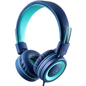 Kids Headphones - noot products K11 Foldable Stereo Tangle-Free 3.5mm Jack Wired Cord On-Ear Headset for Children/Teens/Boys/Girls/Smartphones/School/Kindle/Airplane Travel/Plane/Tablet (Navy/Teal)