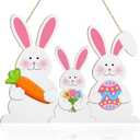 Wooden Easter Decoration Rabbit Door Wreath for Front Door Sign Wall Signs Spring Decoration, Bunny Sign Welcome Hanging for Home Wall Decor Party Outdoor indoor Supply Happy Easter (Large)