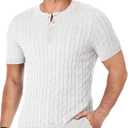 JMIERR Men's Knit Henley Shirts Casual Short Sleeve Button T-Shirt Cable Knitted Polo Shirts Golf Shirt (White, XXXL)