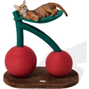 VETRESKA Cat Scratching Post, Large Cherry Cat Scratcher with Hammock, Tall Cat Scratch Interactive Toy with Natural Jute Rope for Indoor Cats, Kittens