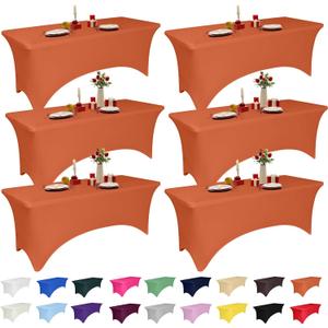 6 Pack 6 Feet Orange Spandex Tablecloth for Rectangular Tables, Fitted & Stretch, Washable, Wrinkle Resistant, Perfect for Event, Wedding, Party, Banquet, Cocktail, Festival, and Table Protector