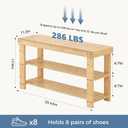 DUMOS Wooden Shoe Rack Bench, 3-Tier Bamboo Entryway Benches with Storage, Holds Up to 286 lb Storage Organizer, Suitable for Bedroom Living Room Balcony, 11.3 x 35.43 x 17.8 Inches, Natural Bamboo