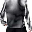 LilyCoco Womens Long Sleeve Striped Shirts Casual Color Block Crew Neck T Shirts Black Large