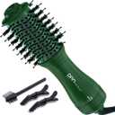 Dan Technology Hot Air Brush, 4-in-1 Hair Dryer, Comb, Straightener, and Curler, with Ceramic Glaze Barrel, for Damp, Fluffy, Messy, Straightened, Dried, Curly Hair, 2-Inch, Green