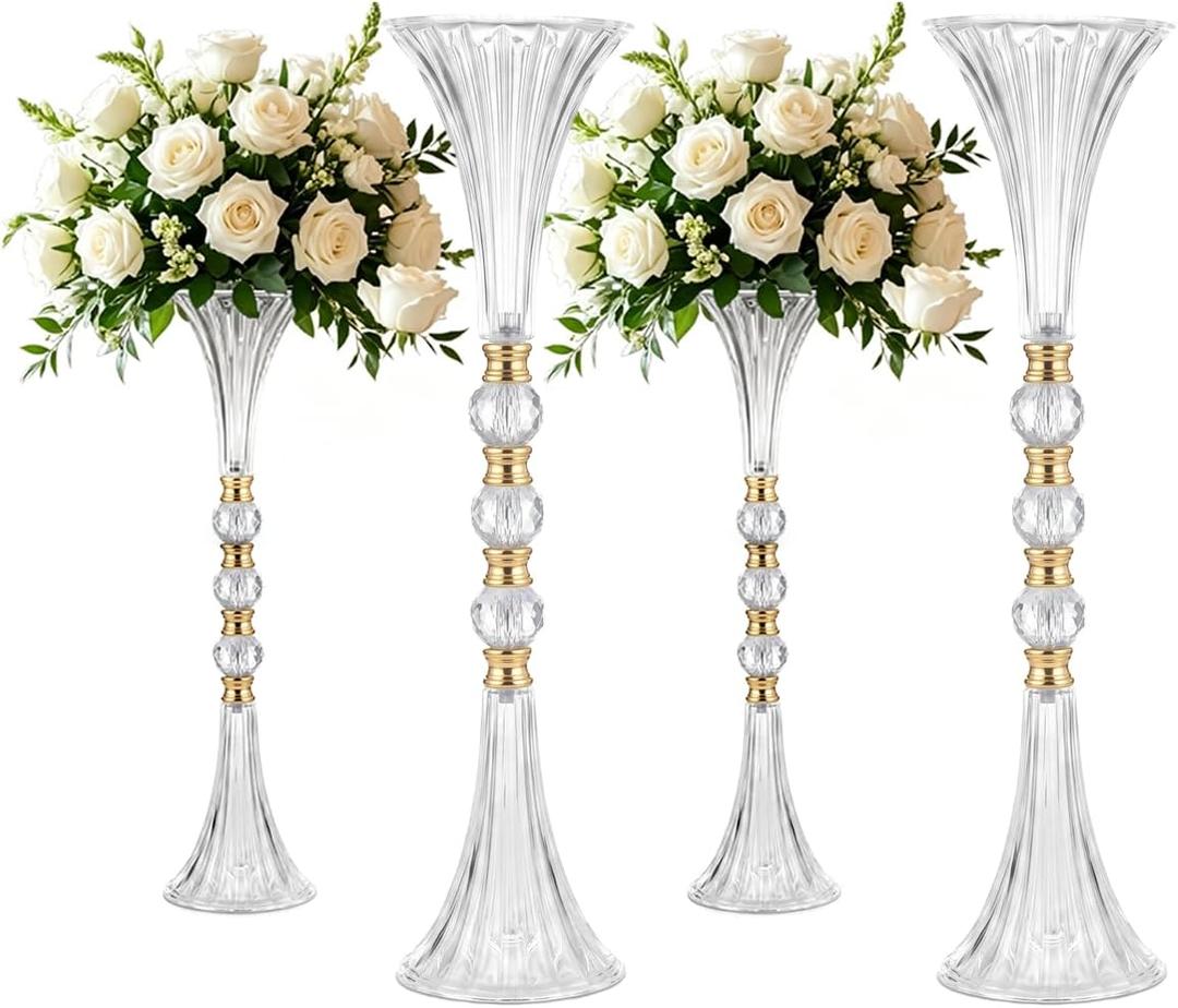 4 Pcs Trumpet Vase 24.8in Clear Acrylic Tall Vases for Centerpieces